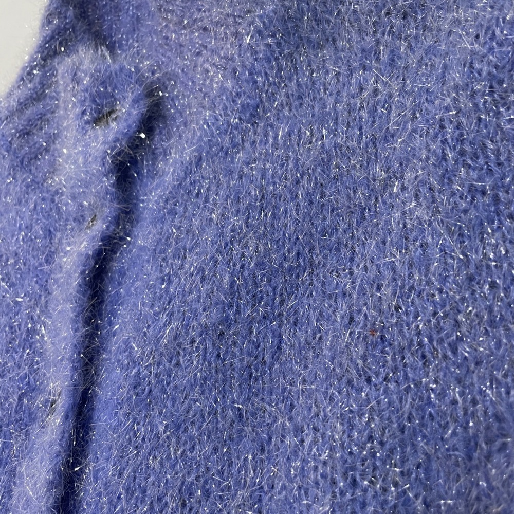 Jamie Sadock Womens Cardigan Sweater Medium Purple Fuzzy Knit Button Down Lined - Picture 9 of 11